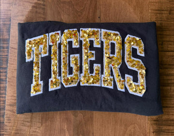 Tigers Sequins Black Comfort Color Tee